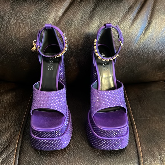 Versace aevitas crystal embellished Medusa logo platform sandals heels NEW - Picture 5 of 11